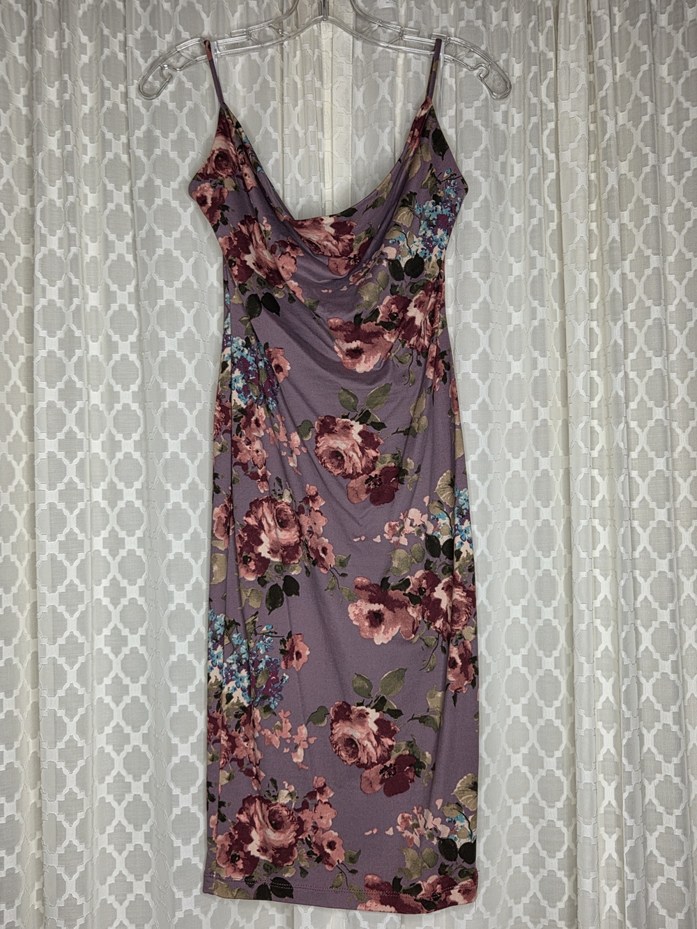Guess Mauve Floral Cowl-Neck Midi Dress